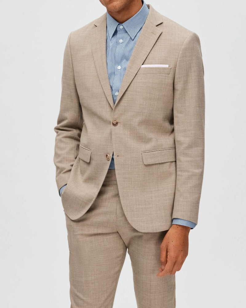 Slim Oasis Linen Kavaj - Sand