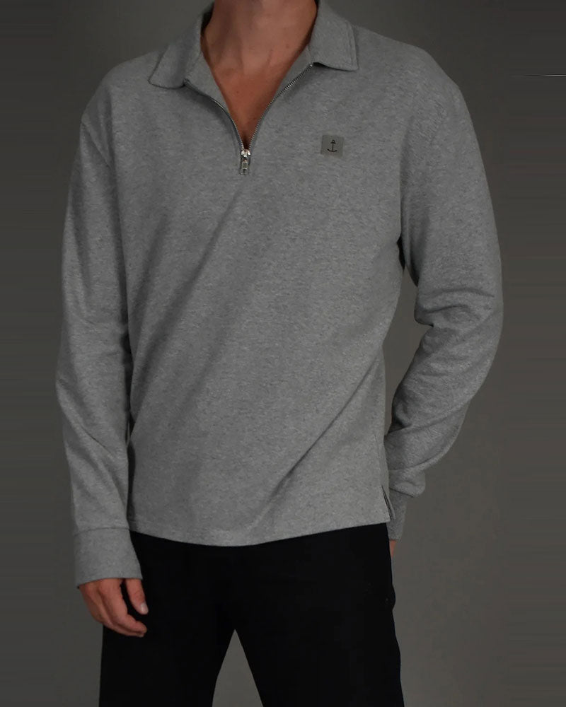 Patch Polo Sweatshirt - Grey Melange
