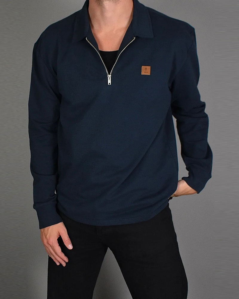 Patch Polo Sweatshirt - Marinblå