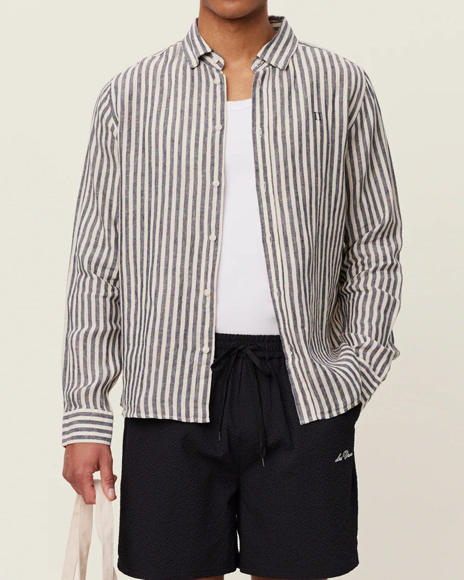 Kristian Linen Skjorta - Dark Navy/Ivory