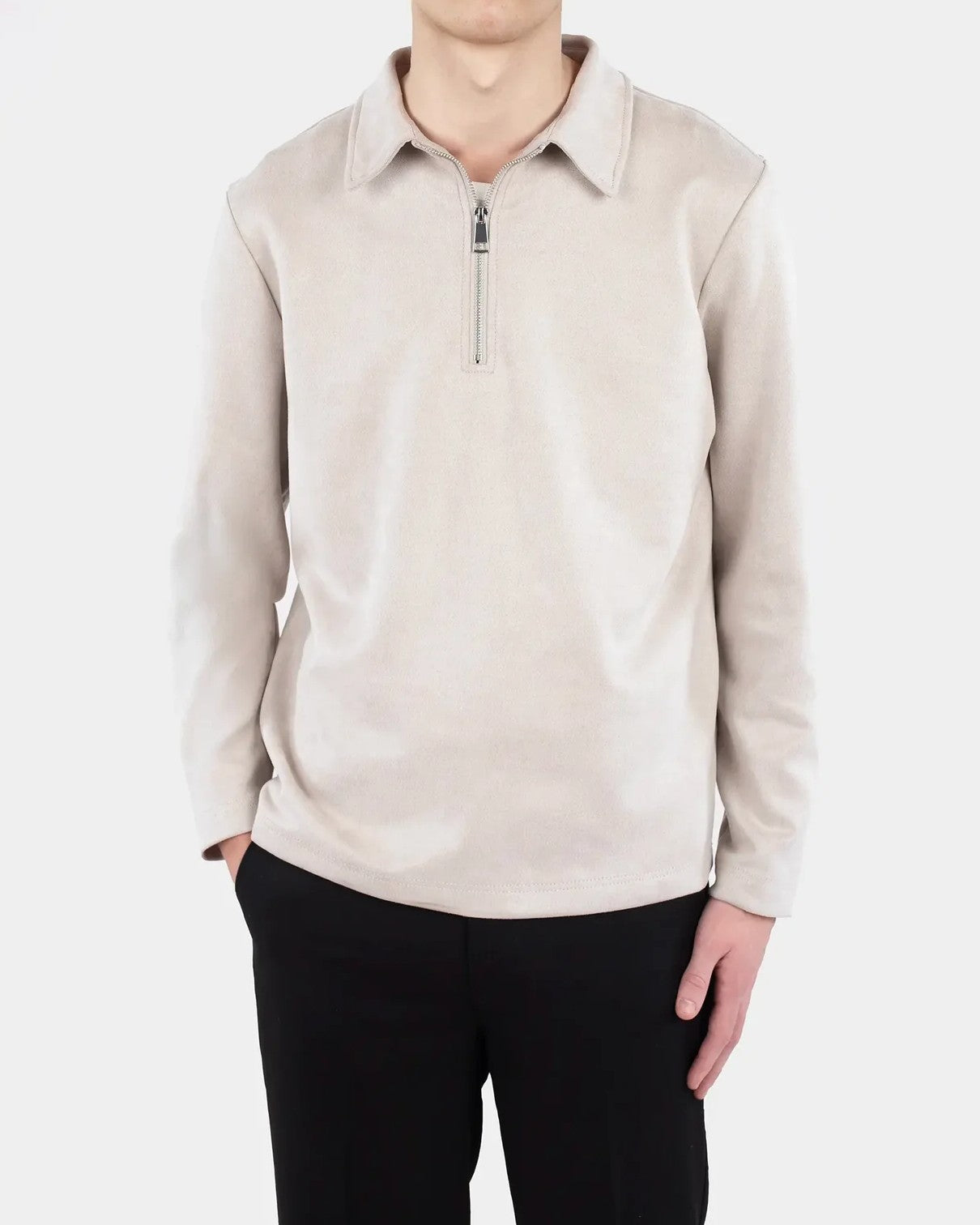 Leo Vegan Suede Half Zip Tröja - Light Sand