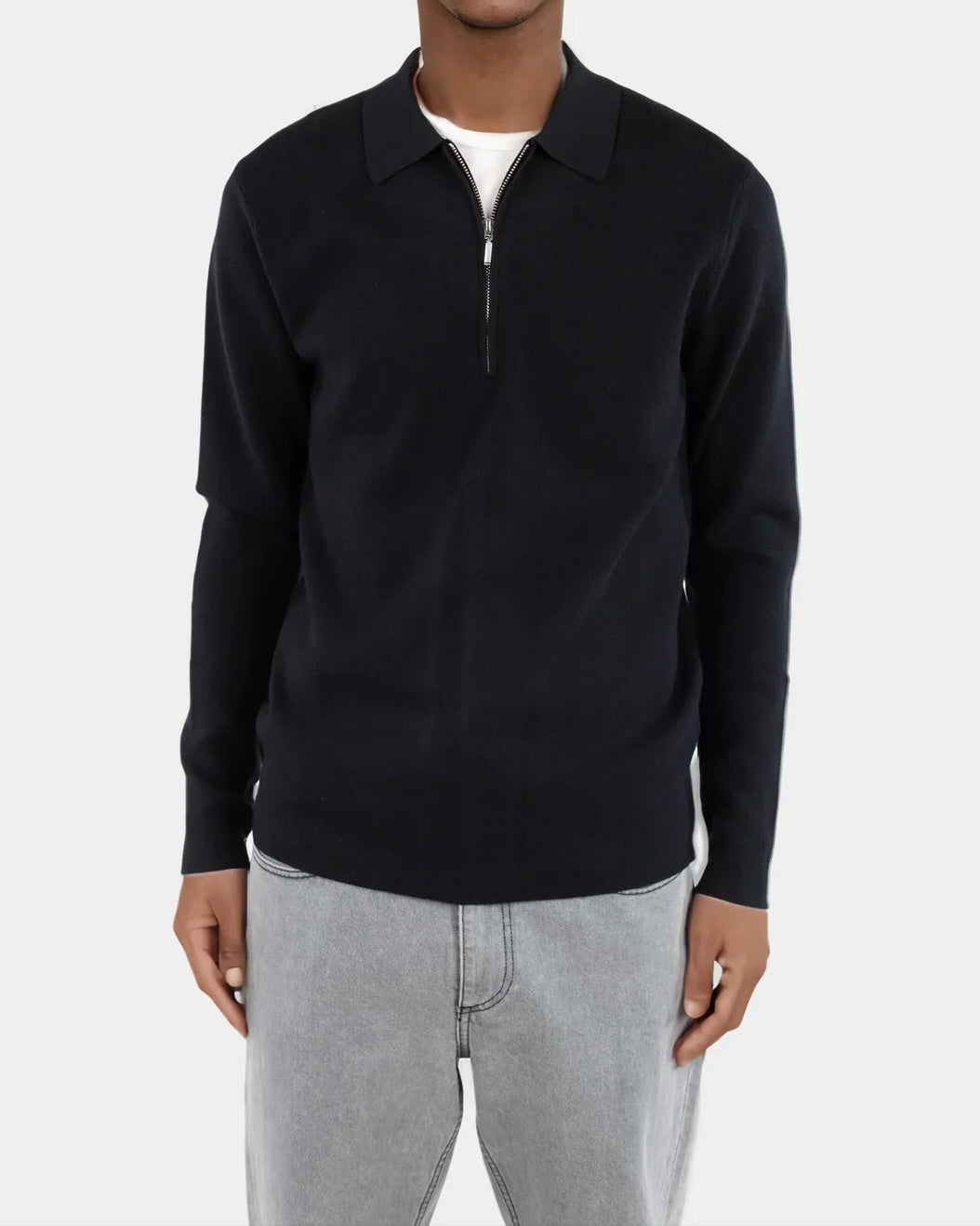 Caleb Knitted Half Zip Tröja - Svart