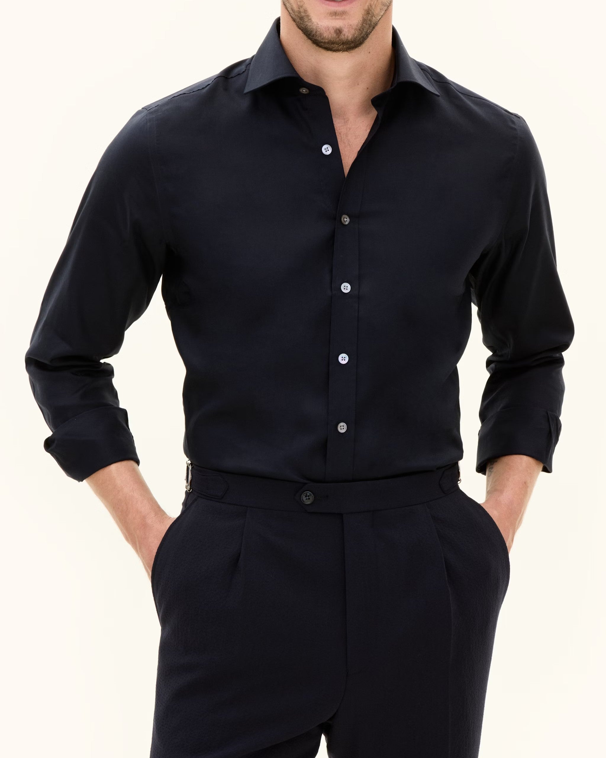 Non Iron Twill Slim Fit Skjorta - Marinblå