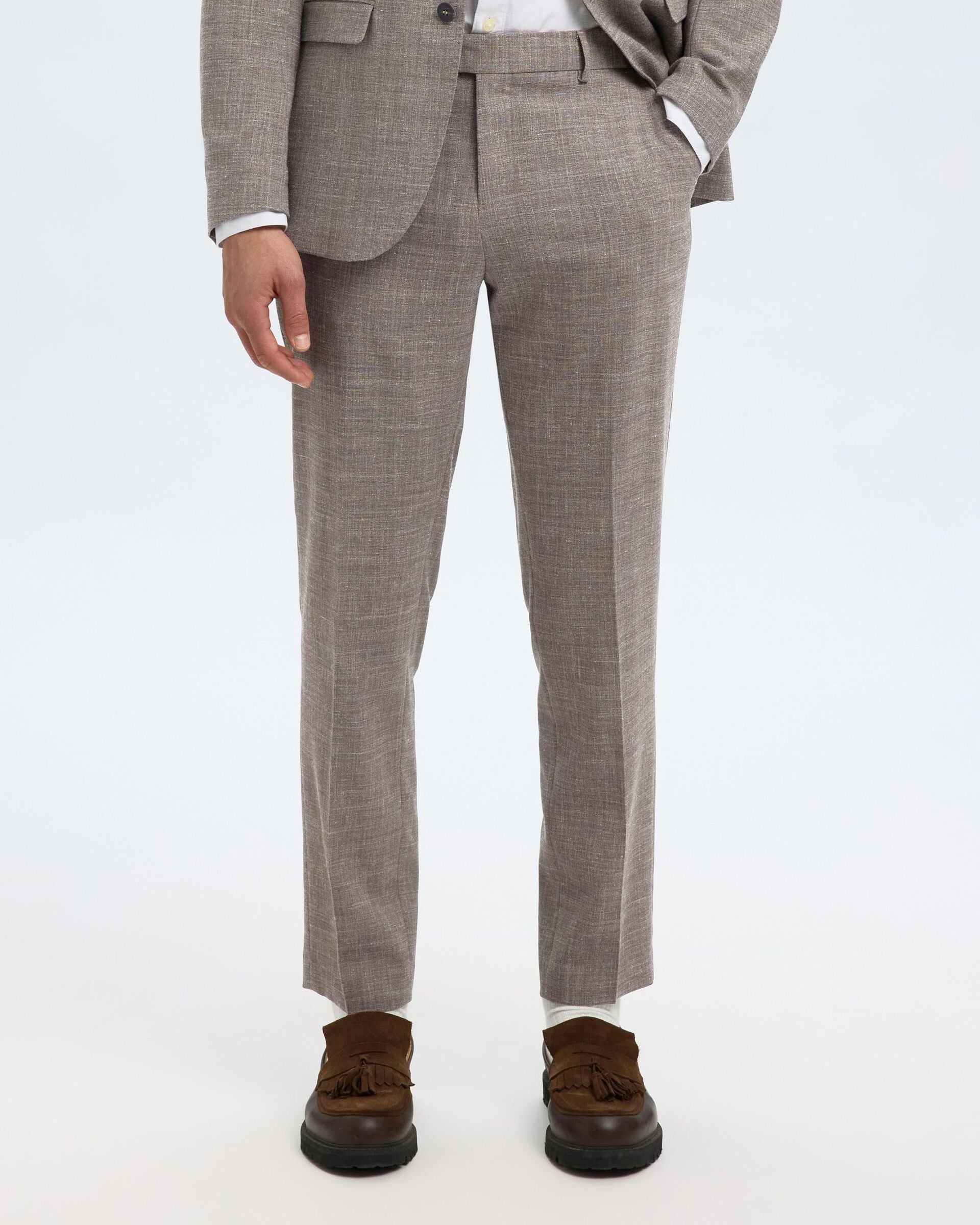 Slim Oasis Linen Kostymbyxor - Dark Sand Melange