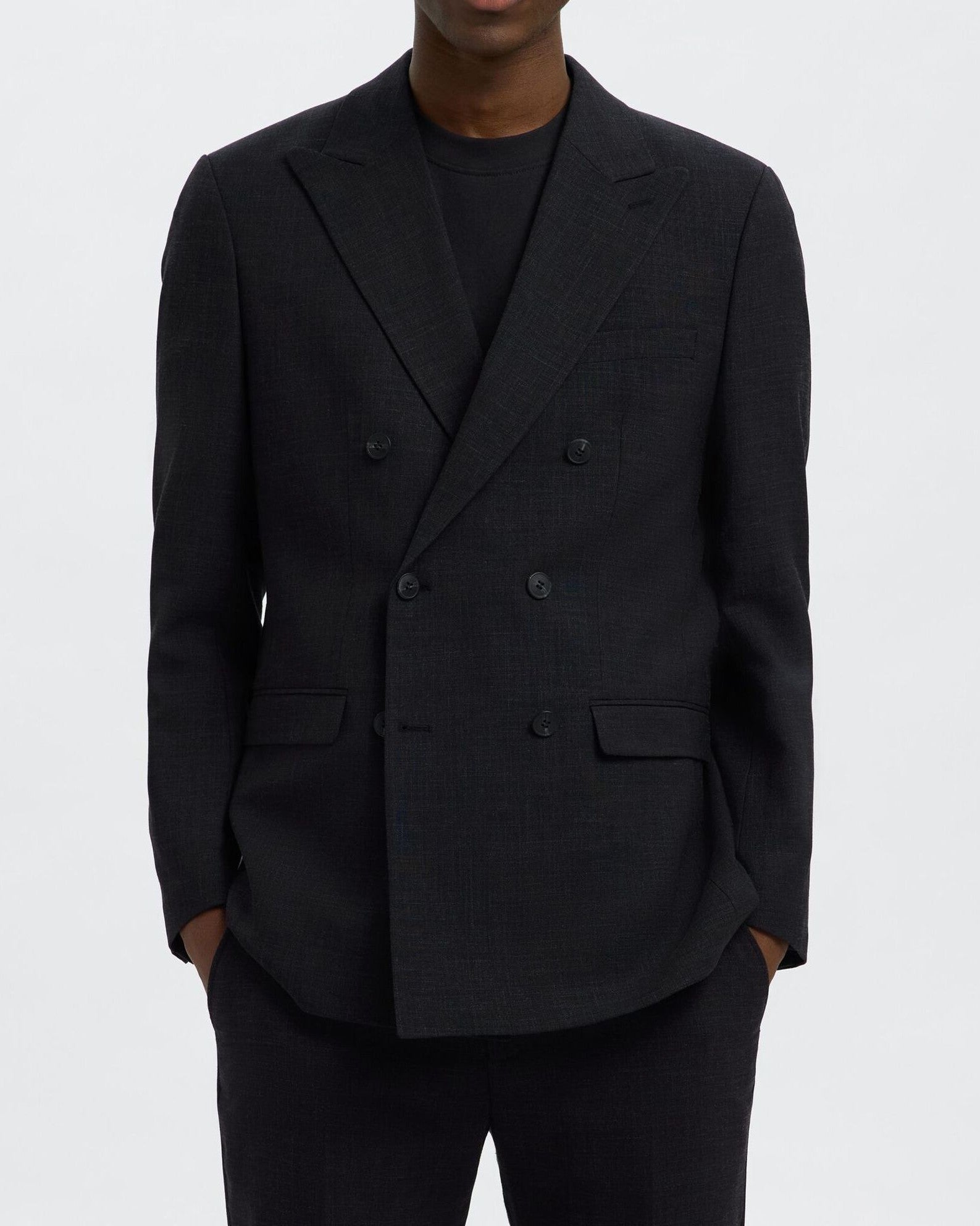 Slim Oasis Linen DB Kavaj - Svart
