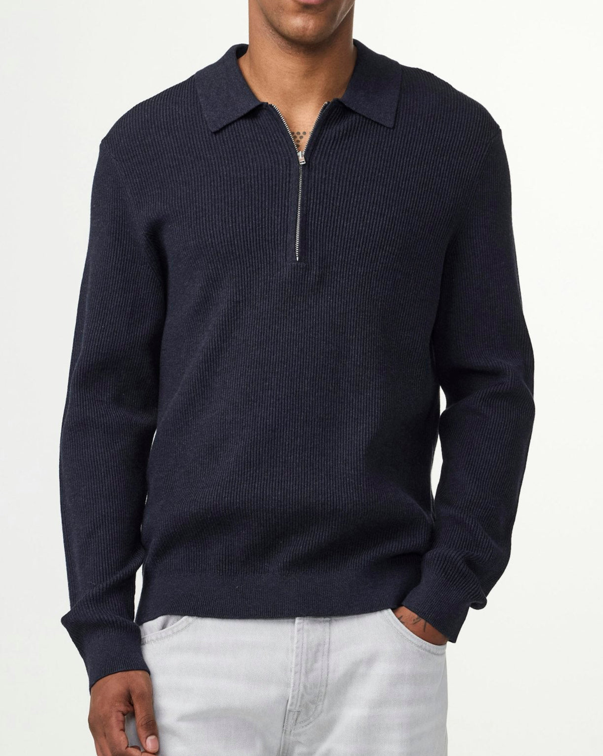 Hansie Ribbed Half Zip Tröja - Navy