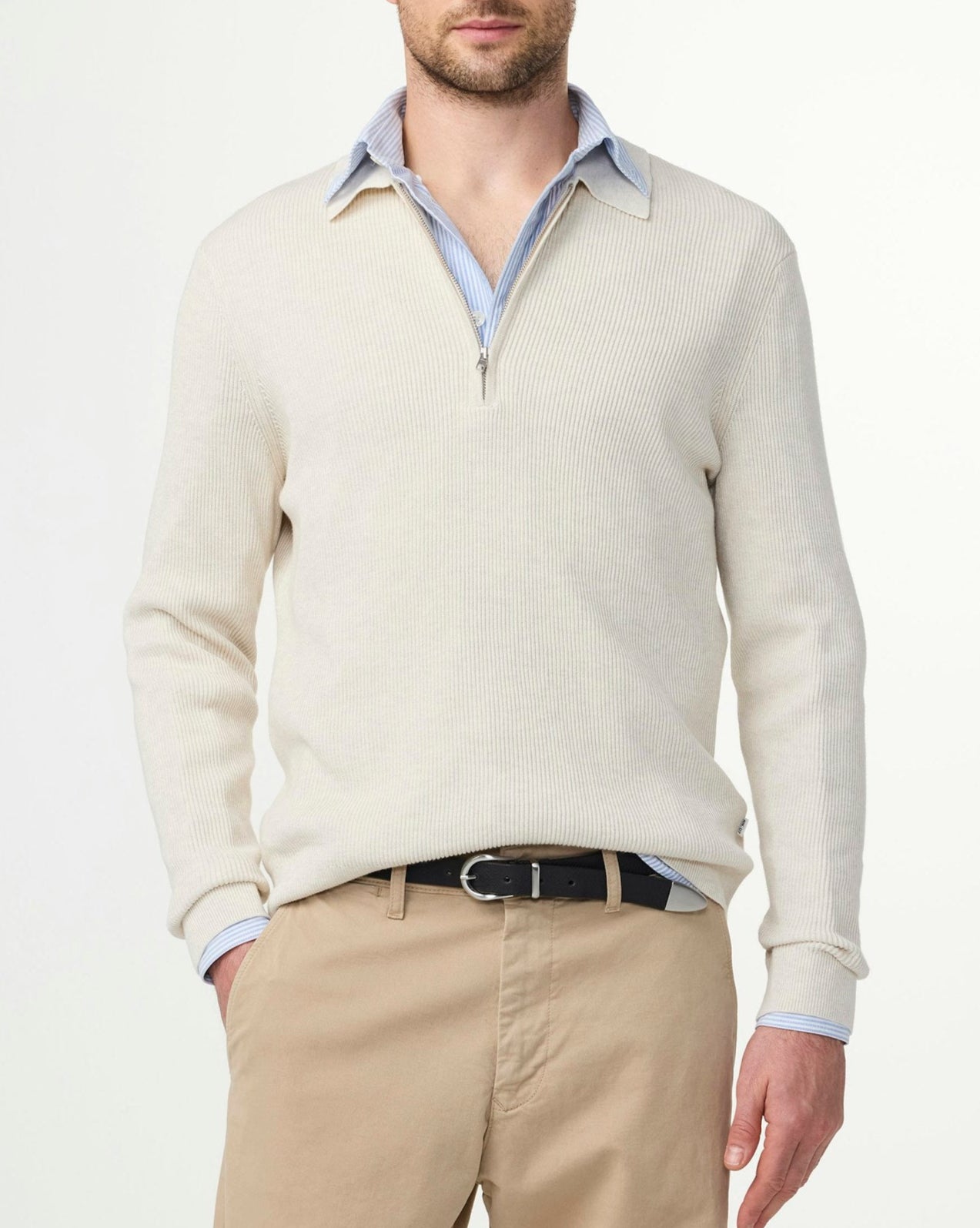 Hansie Ribbed Half Zip Tröja - Beige