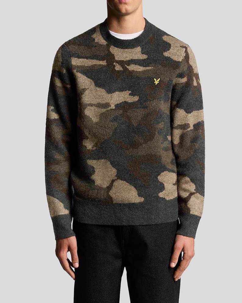 Brushed Camouflage Crew Neck Tröja - Black Steel