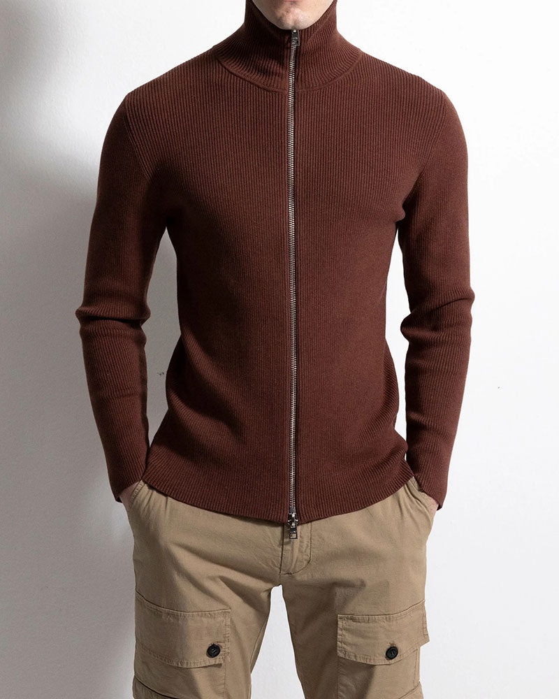 Cardigan Rib Zip - Mahogany Melange