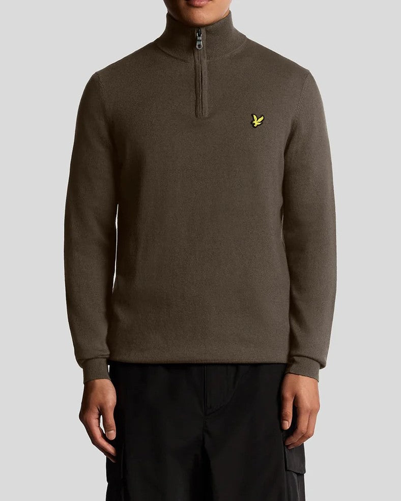 Cotton Merino Quarter Zip Tröja - Espresso