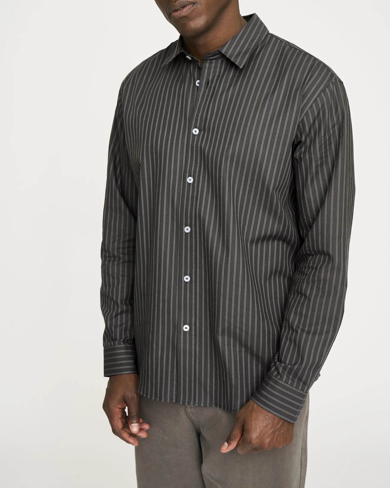 Davis Skjorta - Dark Grey/Stripes