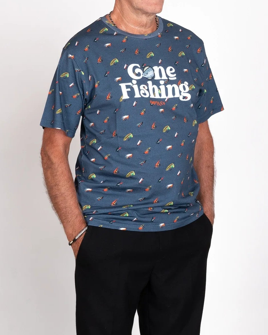 Gone Fishing Laxflugor T-Shirt - Blue