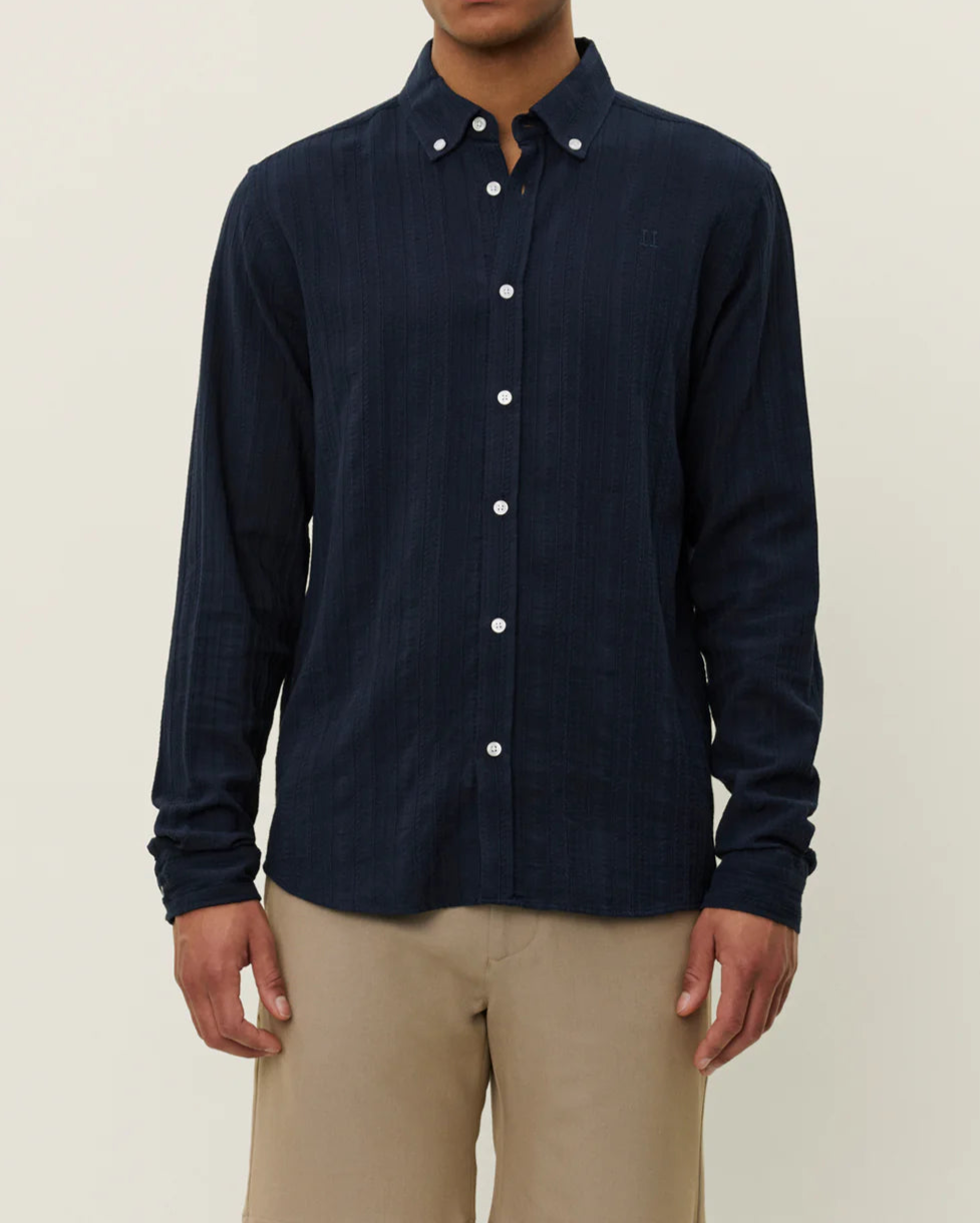 Konrad Stripe Structure Skjorta - Dark Navy