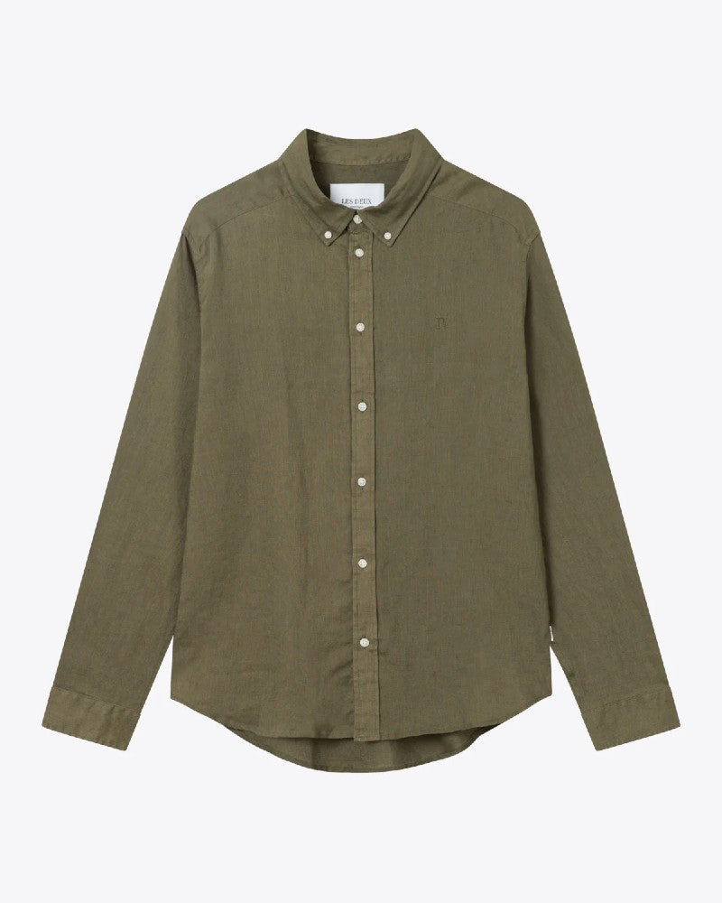Kristian Linen BD Skjorta - Olive Night