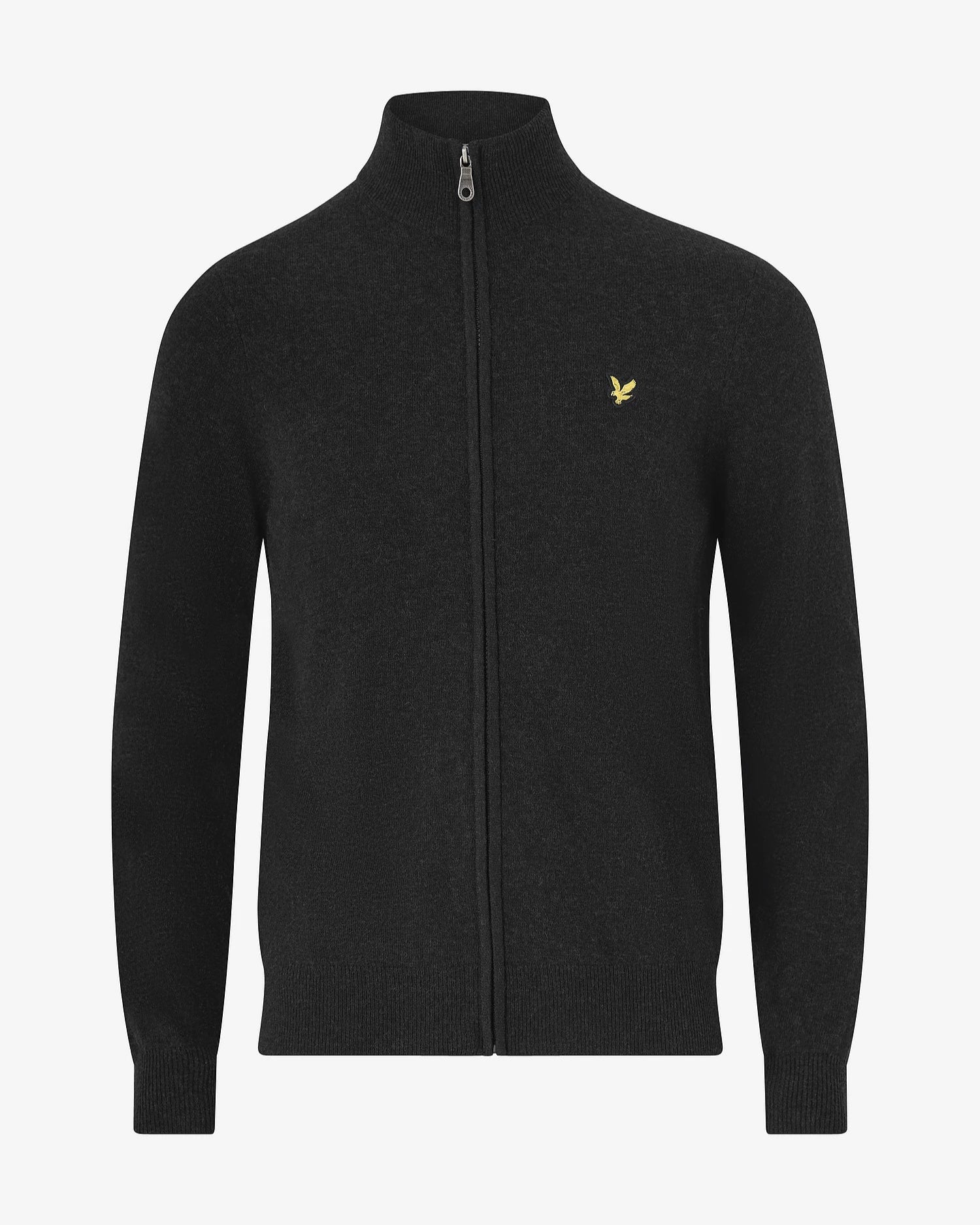 Lambswool Blend Zip Cardigan - Jet Black Marl