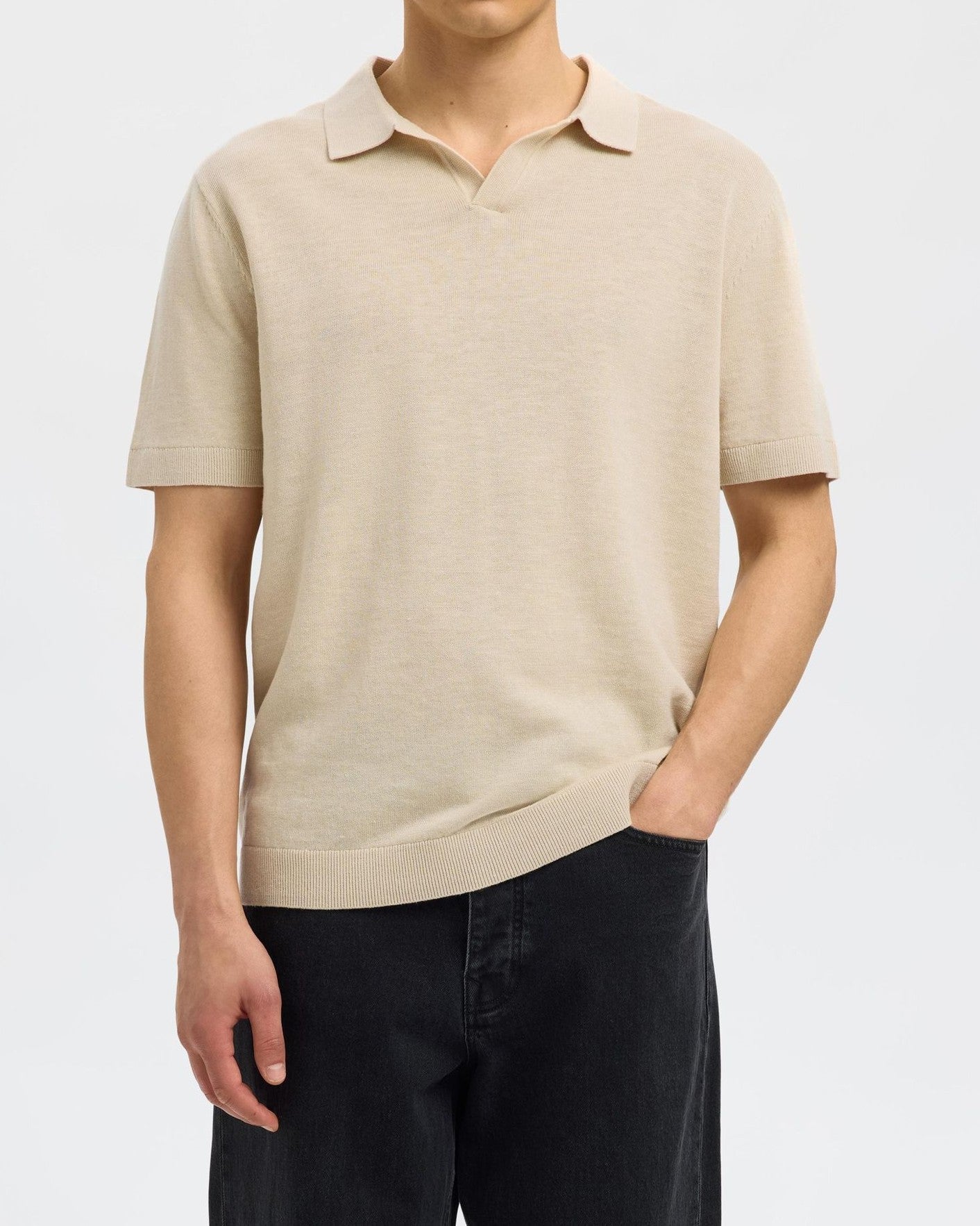 Mattis Linen Blend Pikétröja - Oatmeal