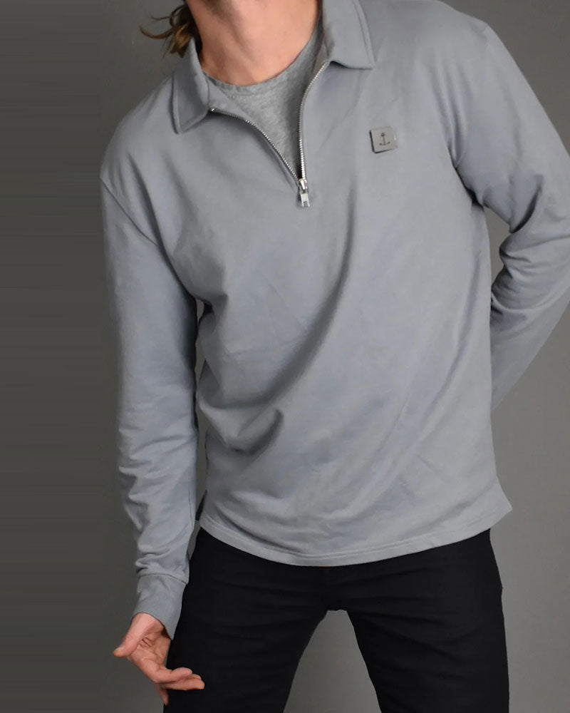 Patch Polo Sweatshirt - Bluegrey