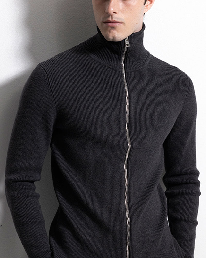 Cardigan Rib Zip - Dk Grey Melange
