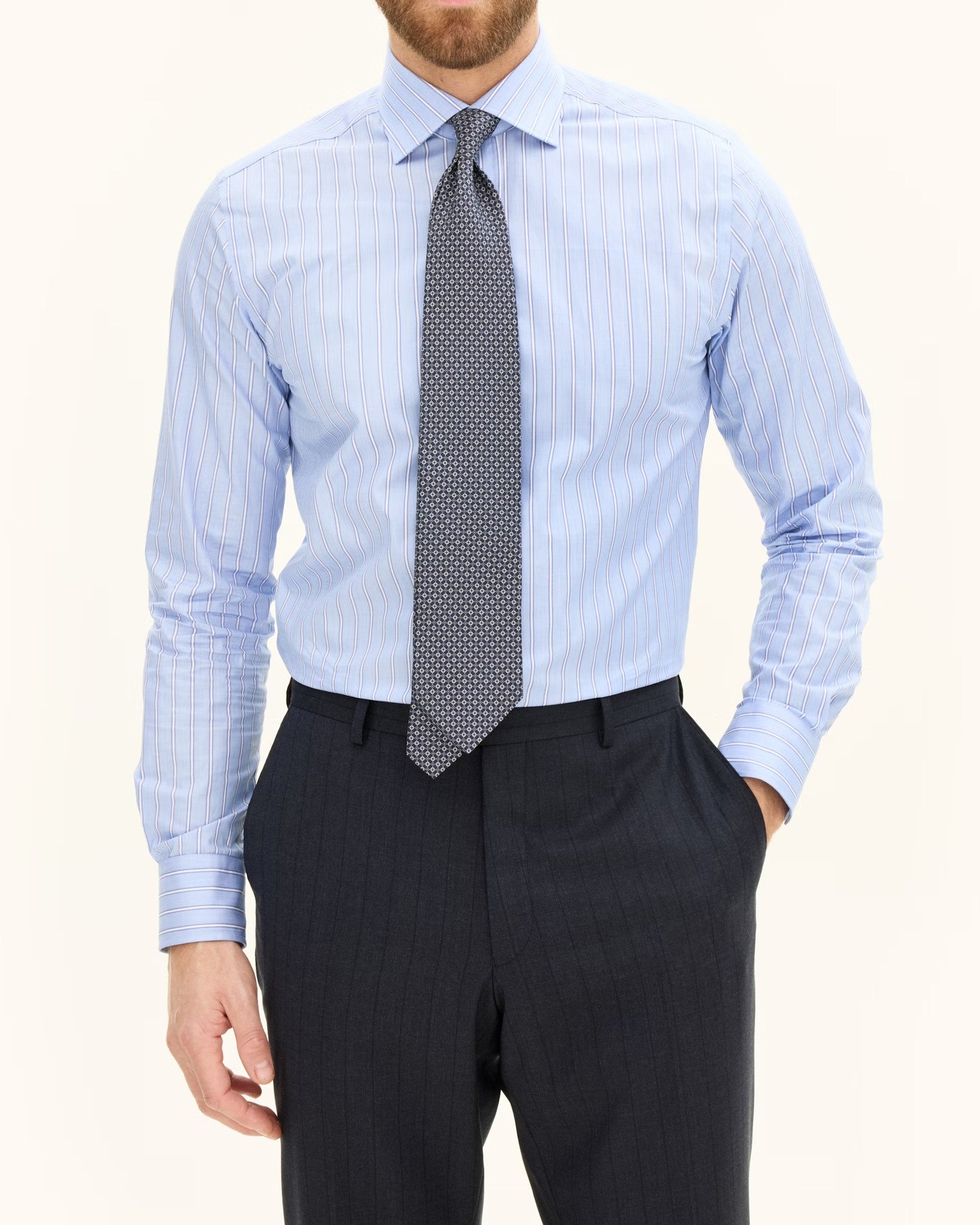 Slim Cut Away Wide Stripe Skjorta - Blå
