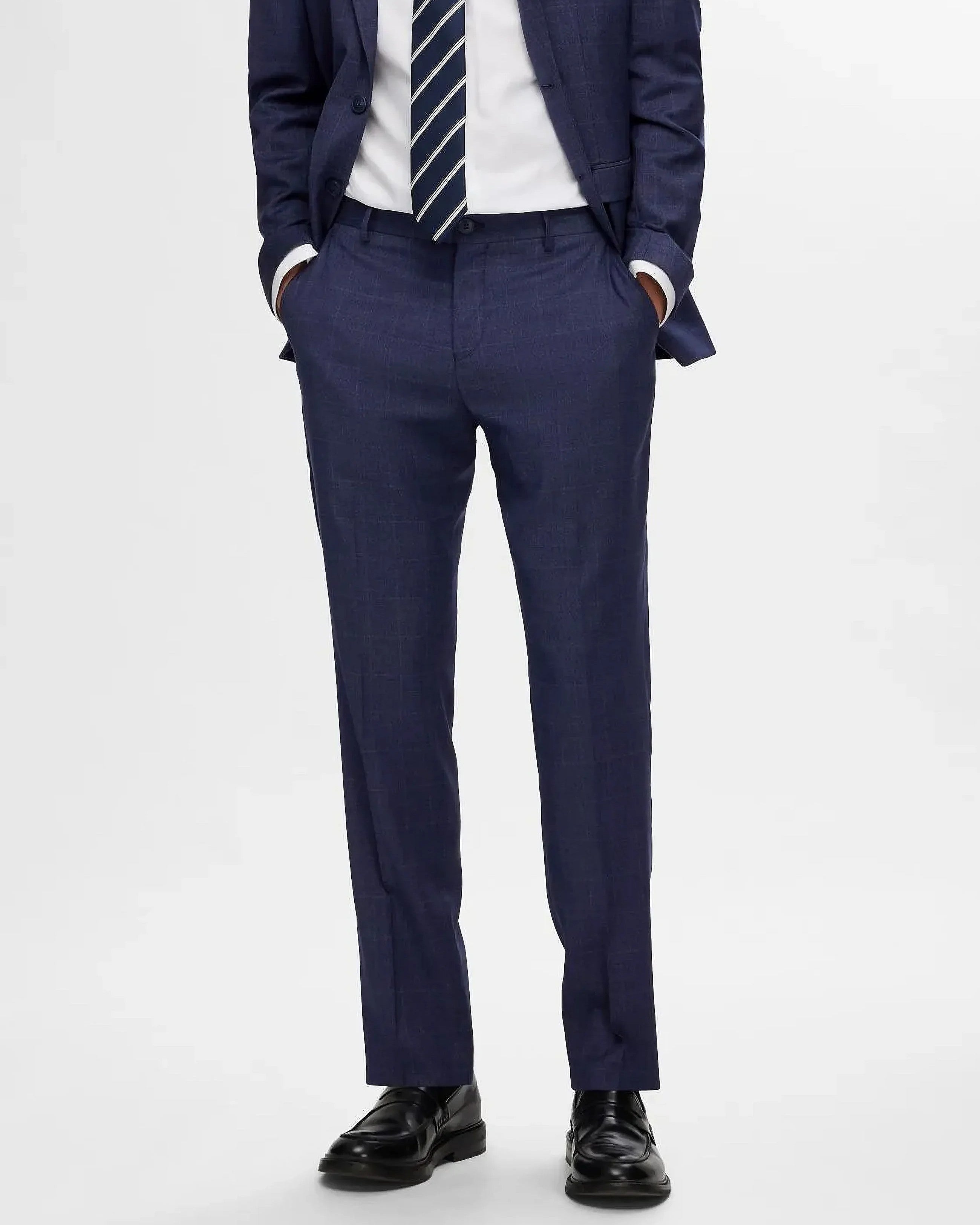 Slim Neil Kostymbyxor - Dark Blue Checks