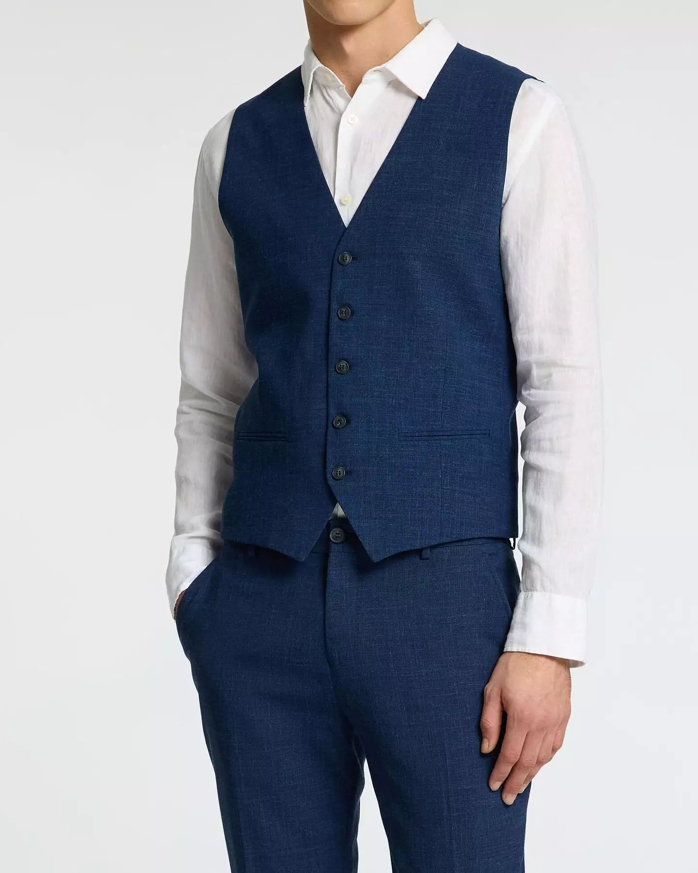 Slim Oasis Linen Väst - Dark Navy