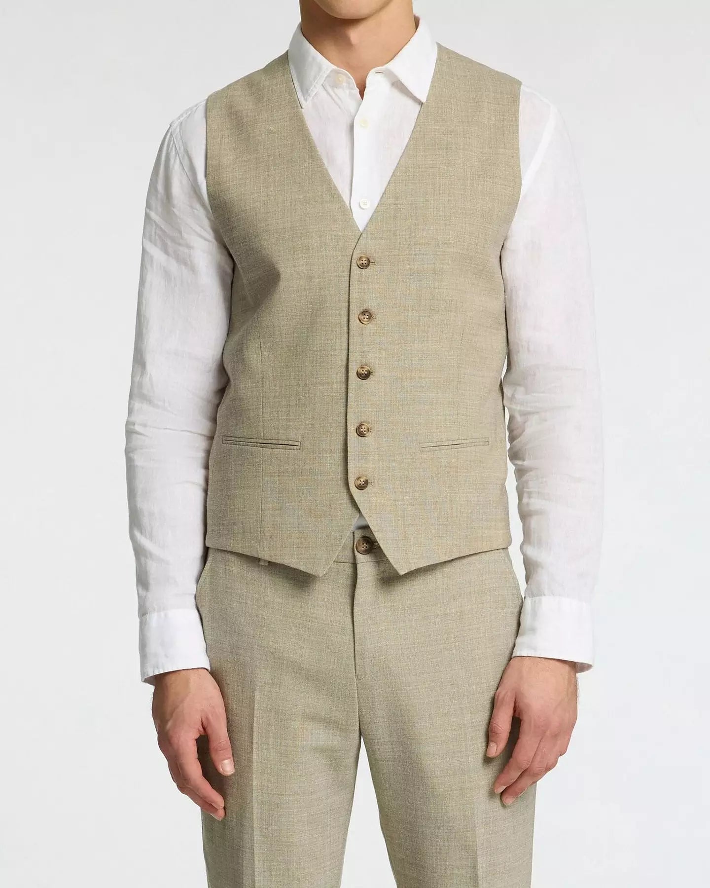 Slim Oasis Linen Väst - Sand