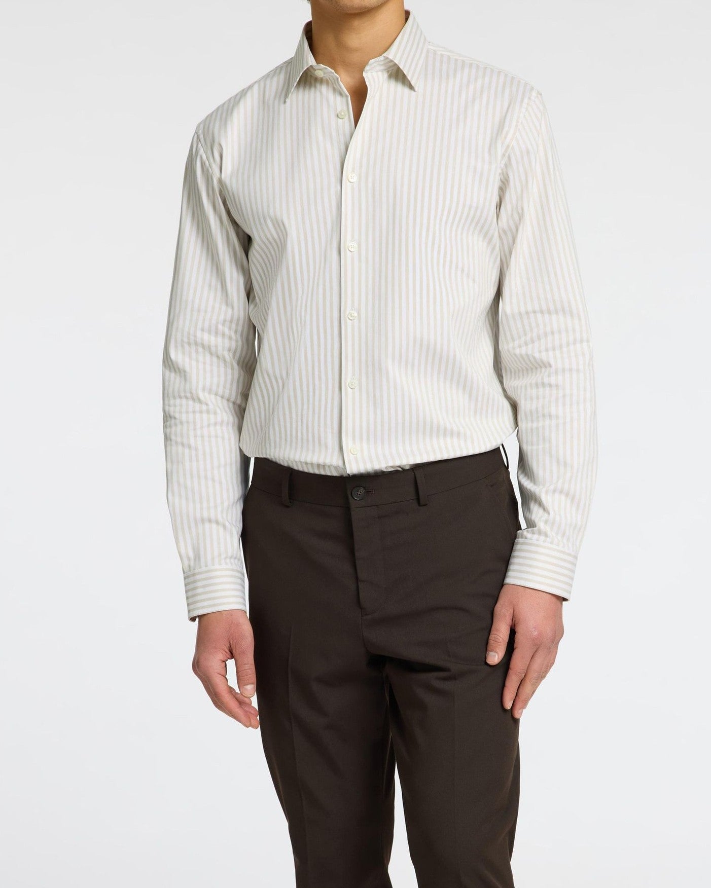 Slim Performance Stripes Skjorta - Sand