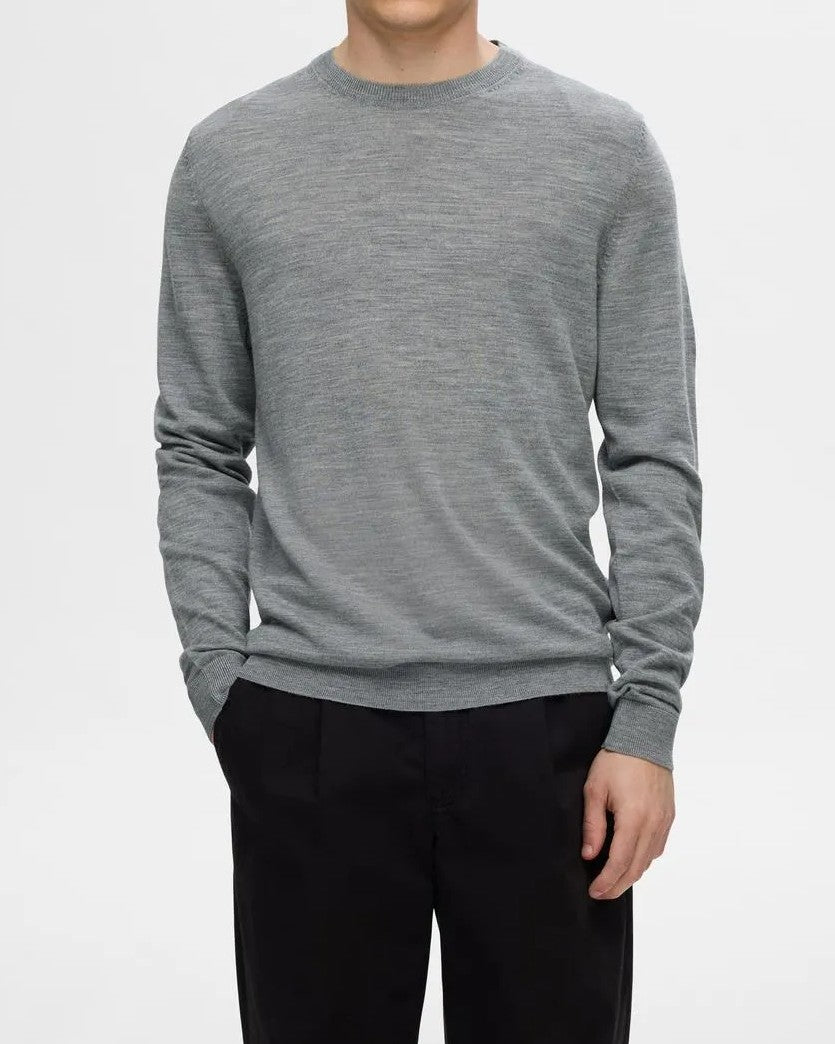 Tray Knit Merino Crew Tröja - Medium Grey Melange