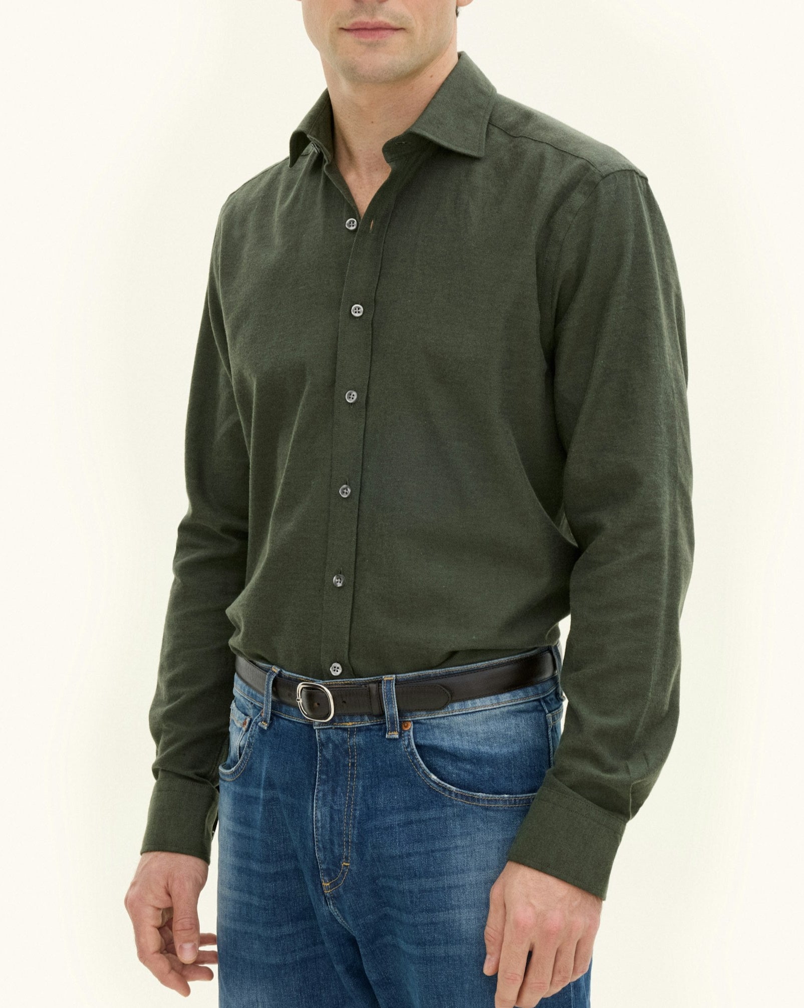 Cut Away Brushed Flannel Skjorta - Grön