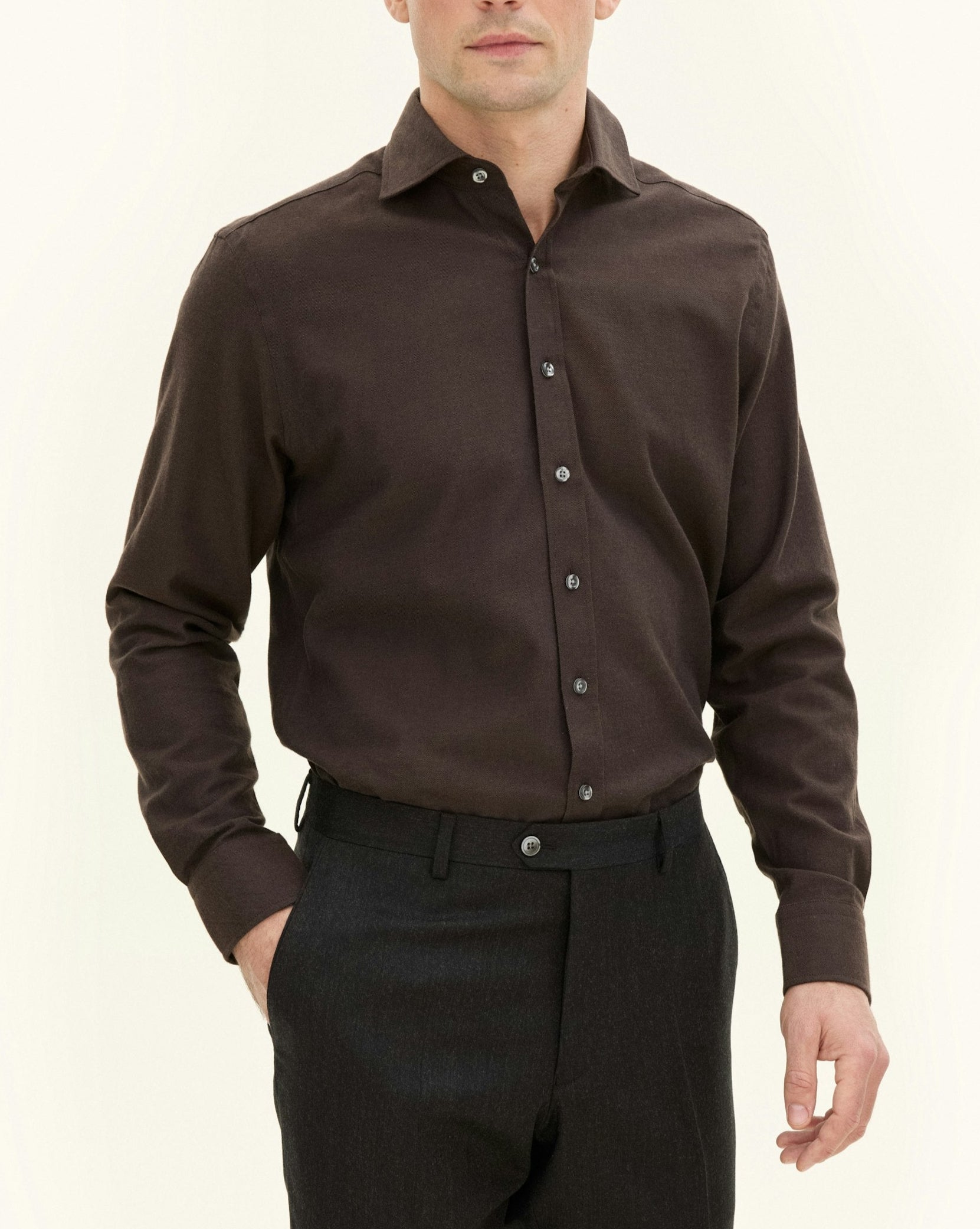 Cut Away Brushed Flannel Skjorta - Brun