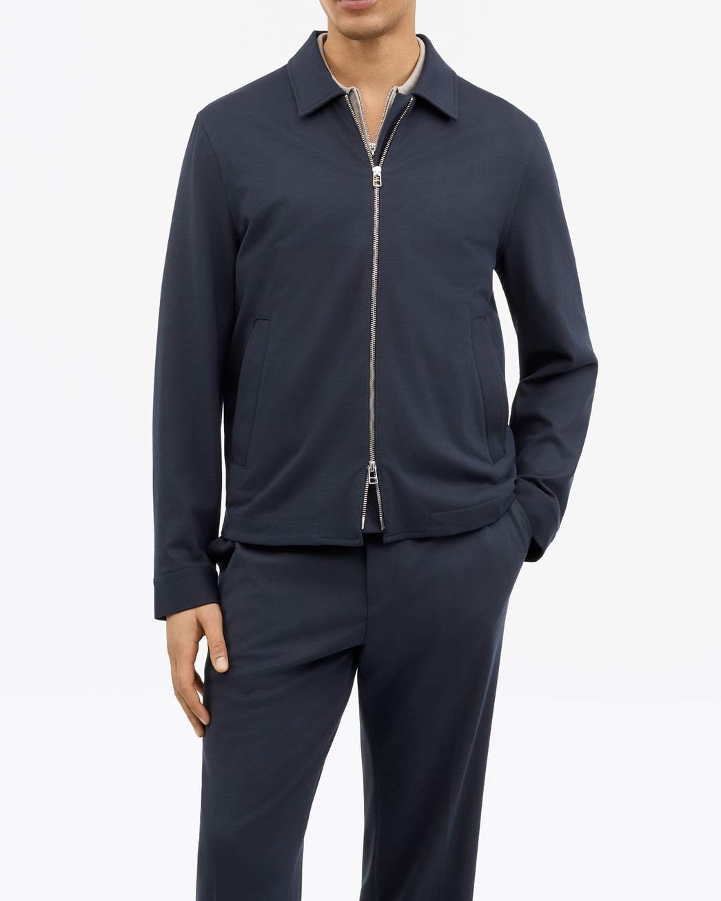 Barnaby L Jersey Trucker Överskjorta - Dark Blue