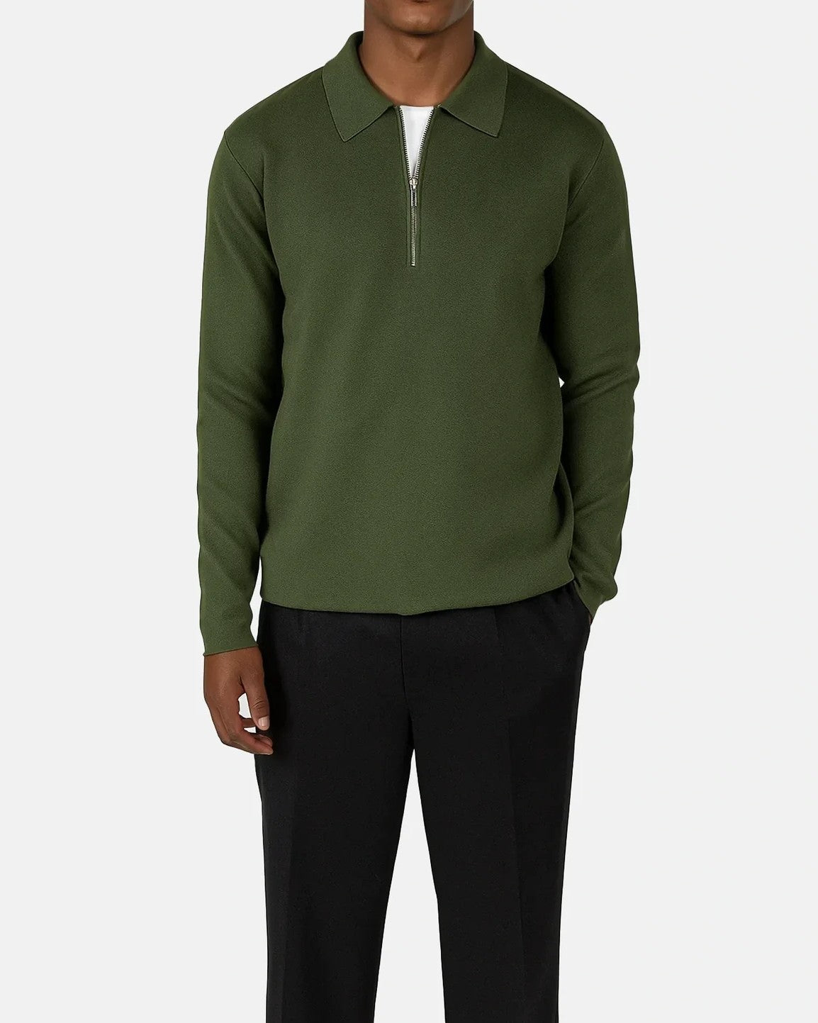 Caleb Knitted Half Zip Tröja - Duffel Green