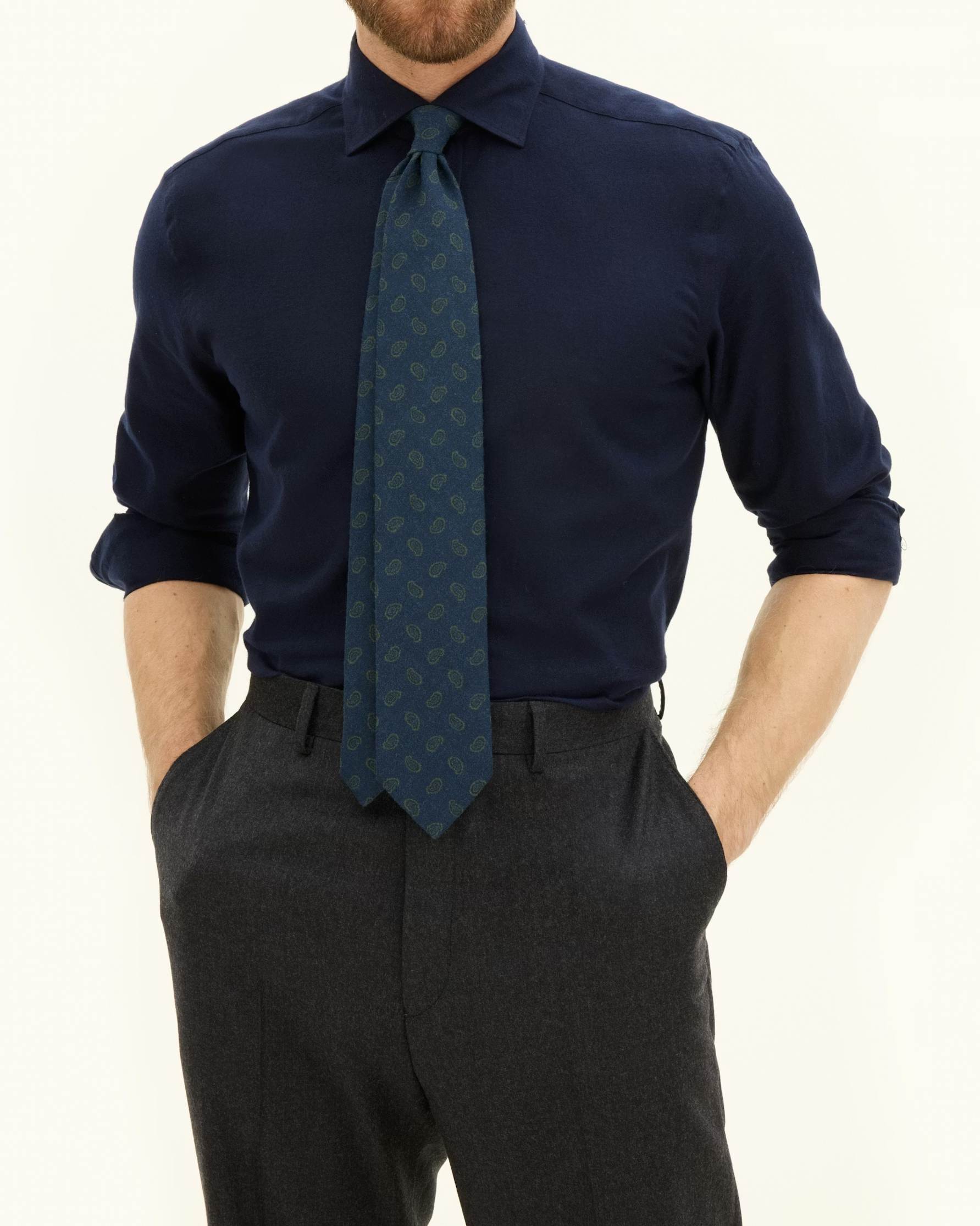 Cut Away Brushed Flannel Skjorta - Navy