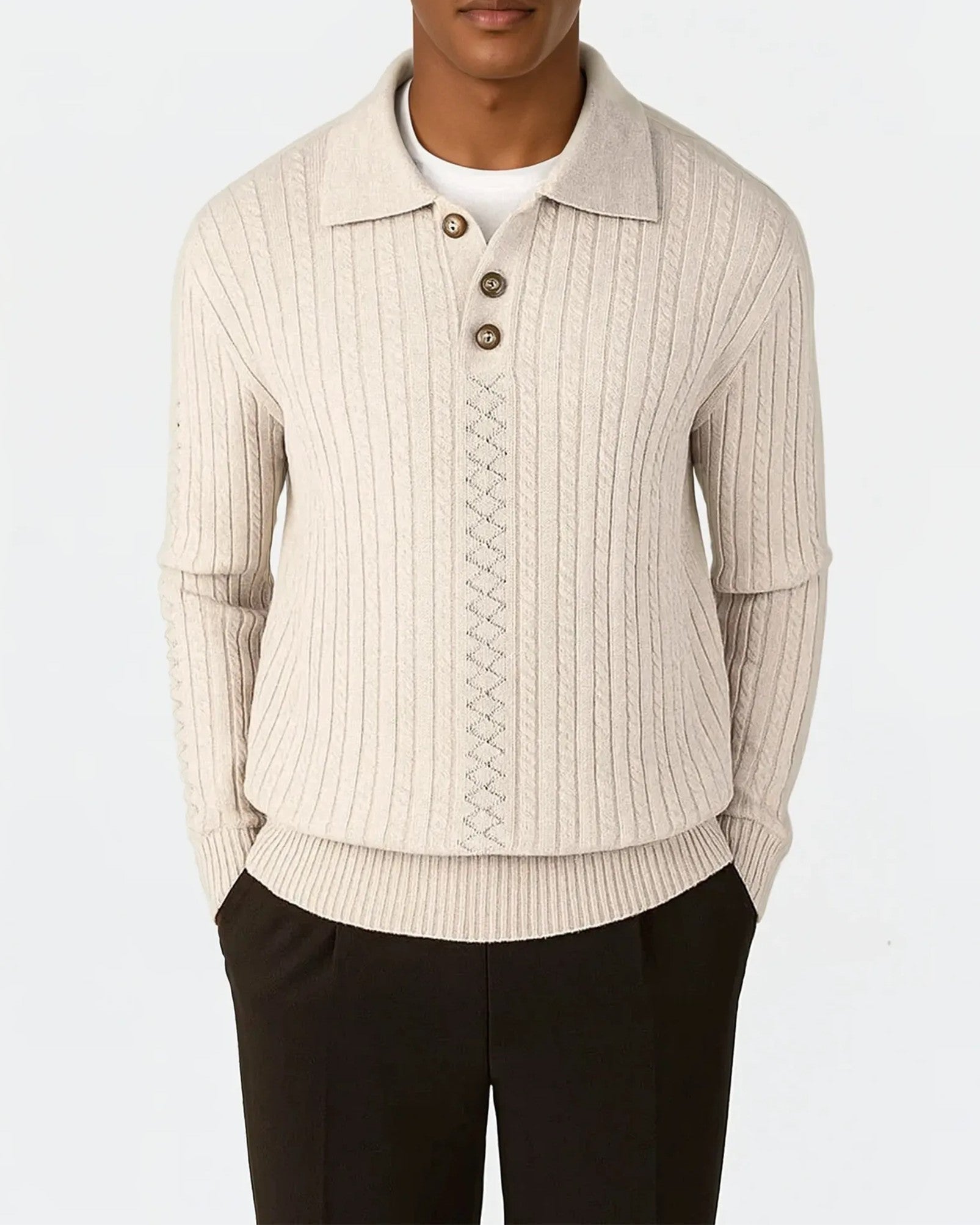 Jules Knitted Polo Tröja - Ecru Beige