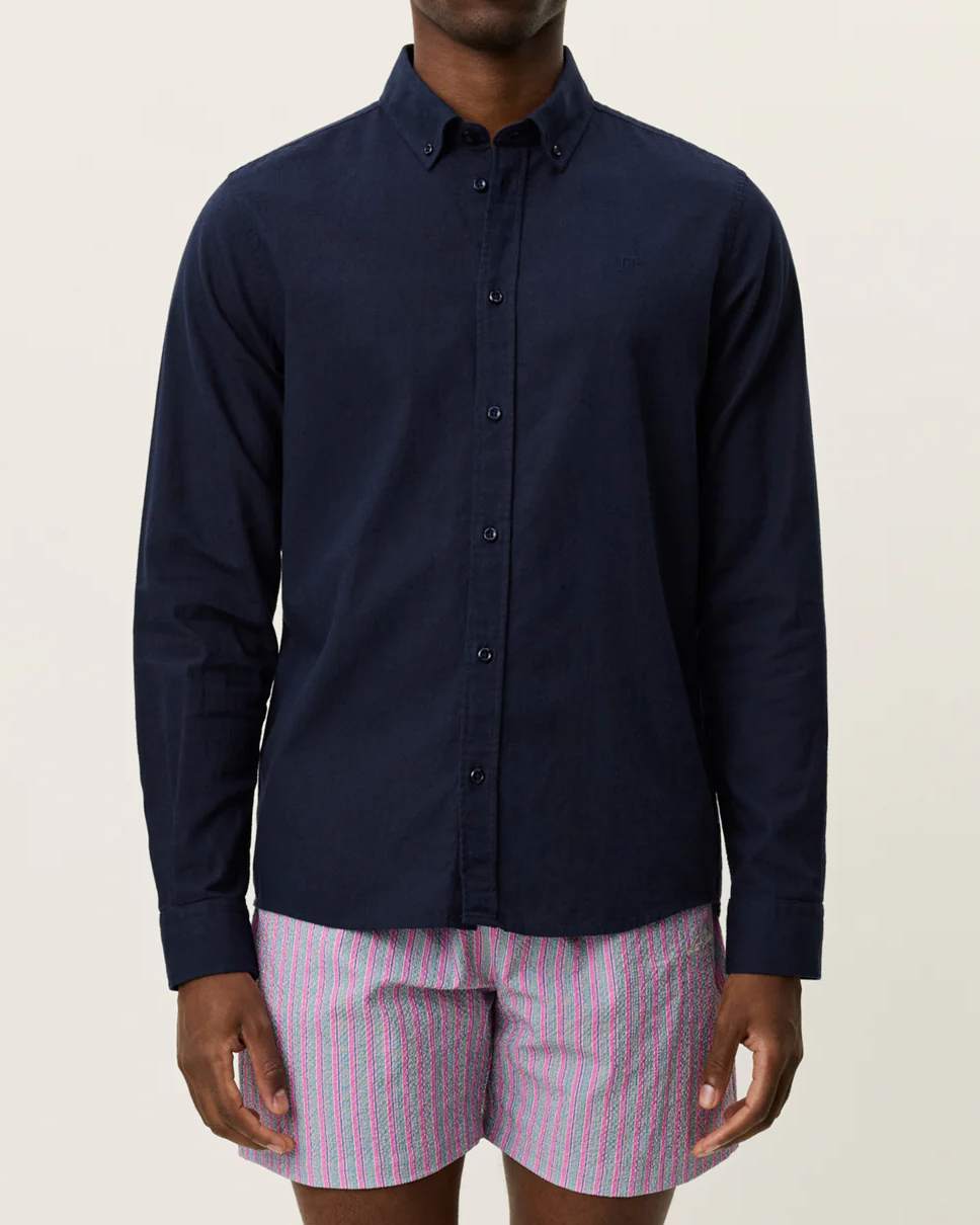 Konrad Cotton Linen Skjorta - Dark Navy Blue