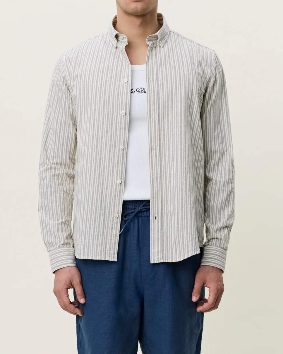 Konrad Stripe Cotton Linen Skjorta - Dark Sand