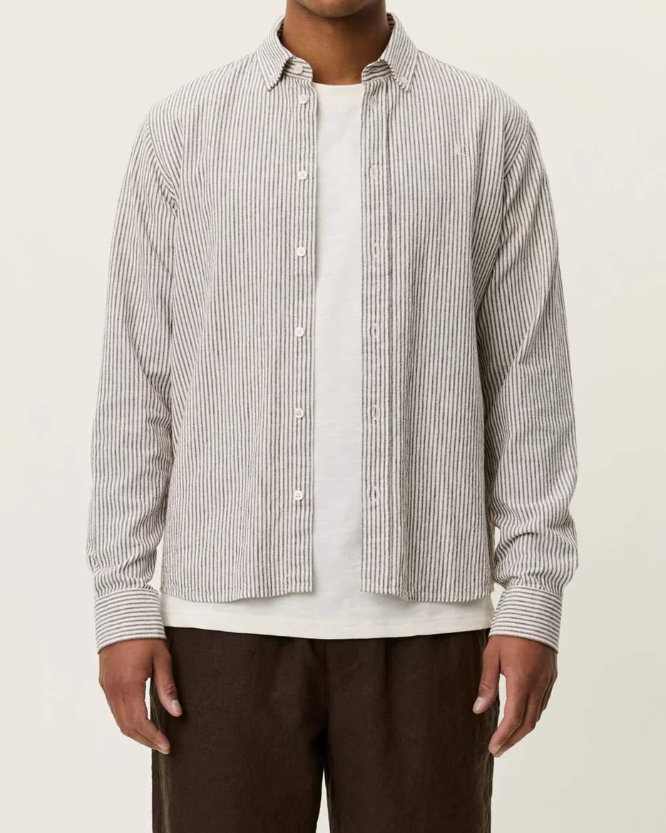 Konrad Stripe Cotton Linen Skjorta - Teak Brown