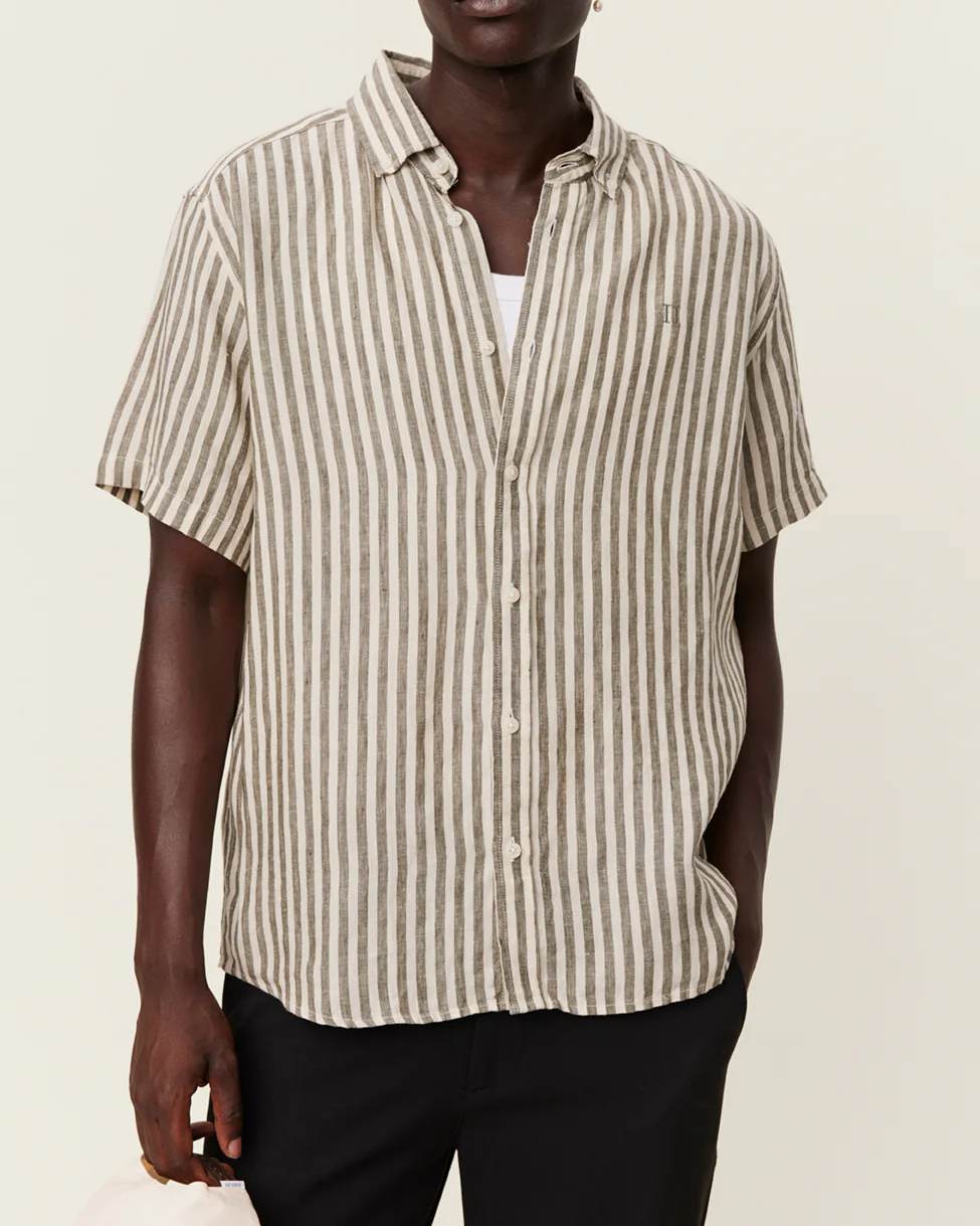 Kris Linen Skjorta - Olive Night/Ivory