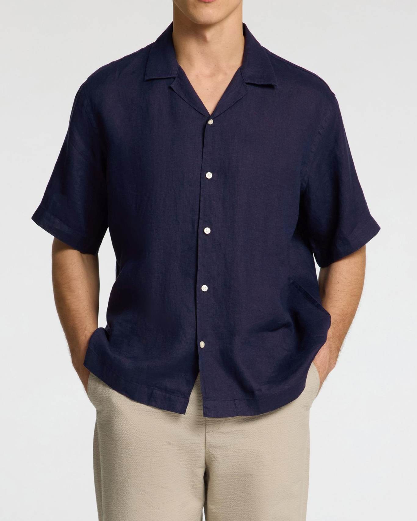 Kylian SS Linen Skjorta - Navy