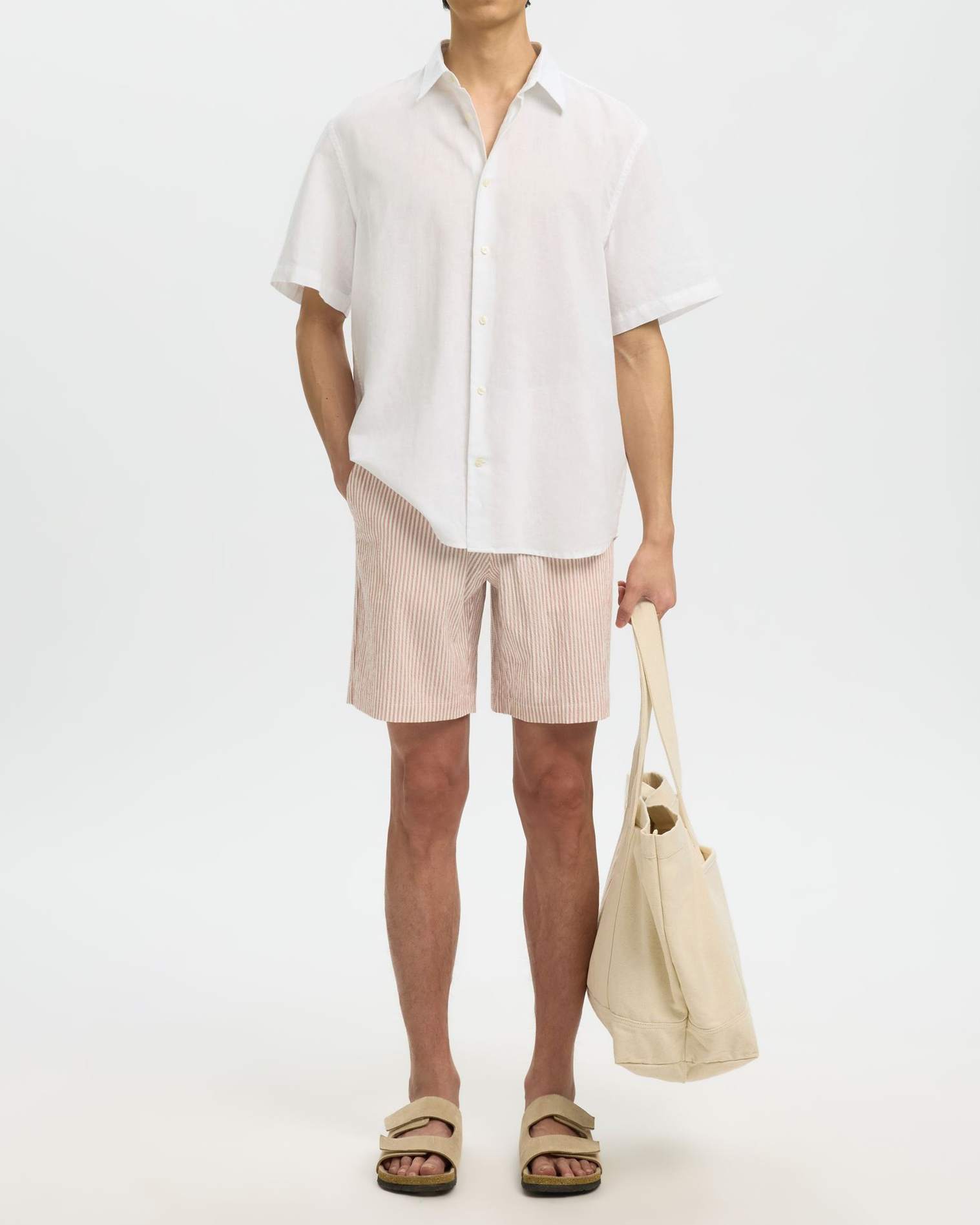 Reg Clay Linen Blend SS Skjorta