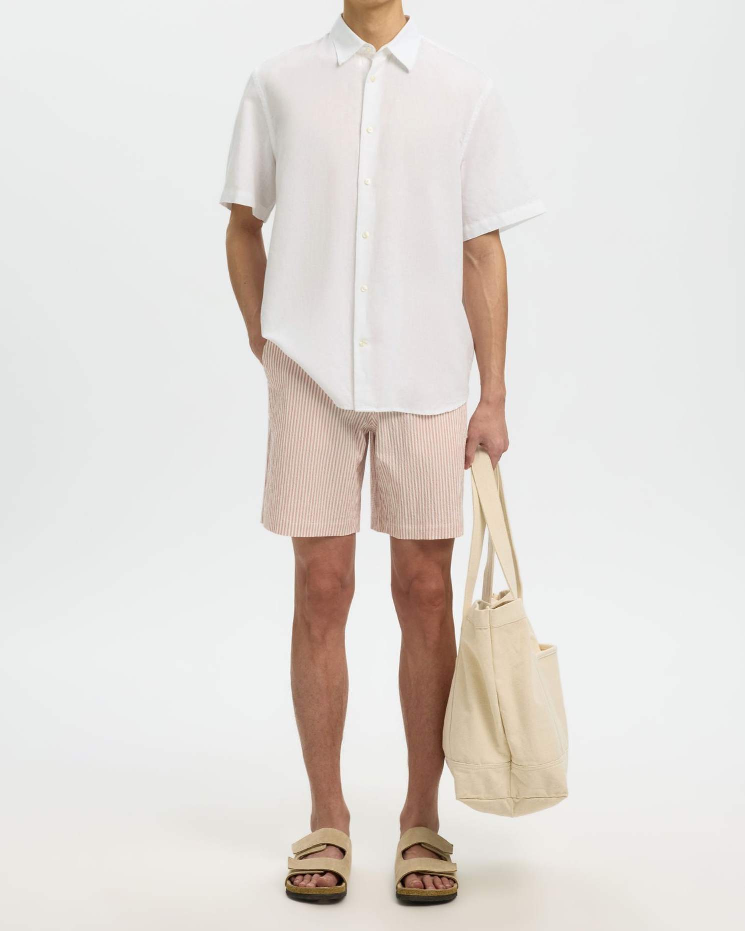 Reg Clay Linen Blend SS Skjorta