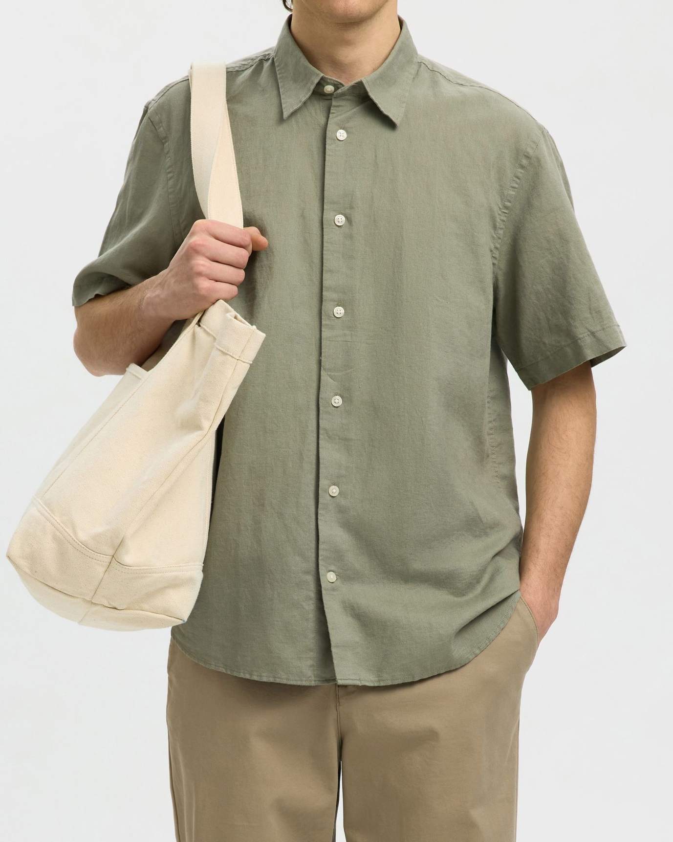Reg Clay Linen Blend SS Skjorta