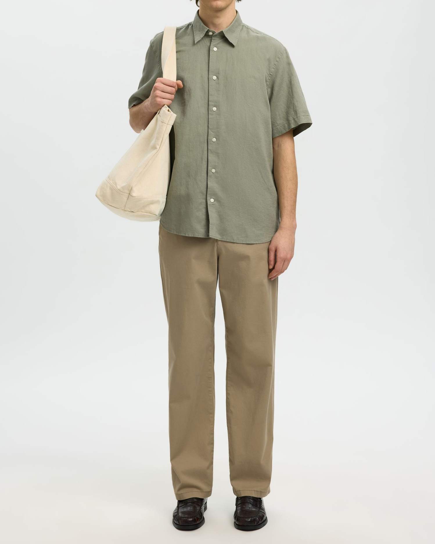 Reg Clay Linen Blend SS Skjorta