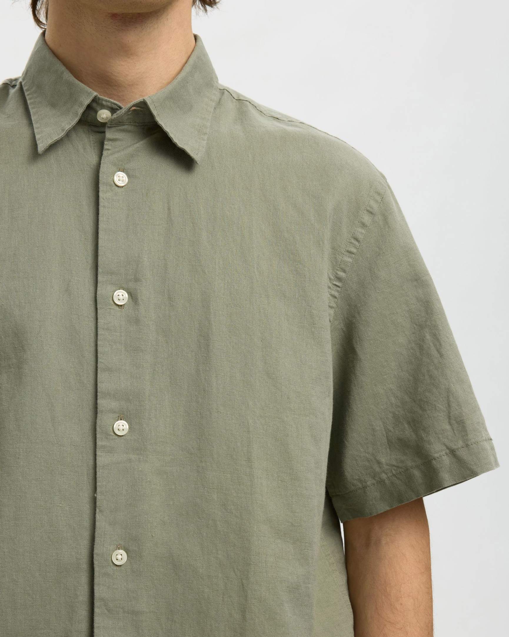 Reg Clay Linen Blend SS Skjorta