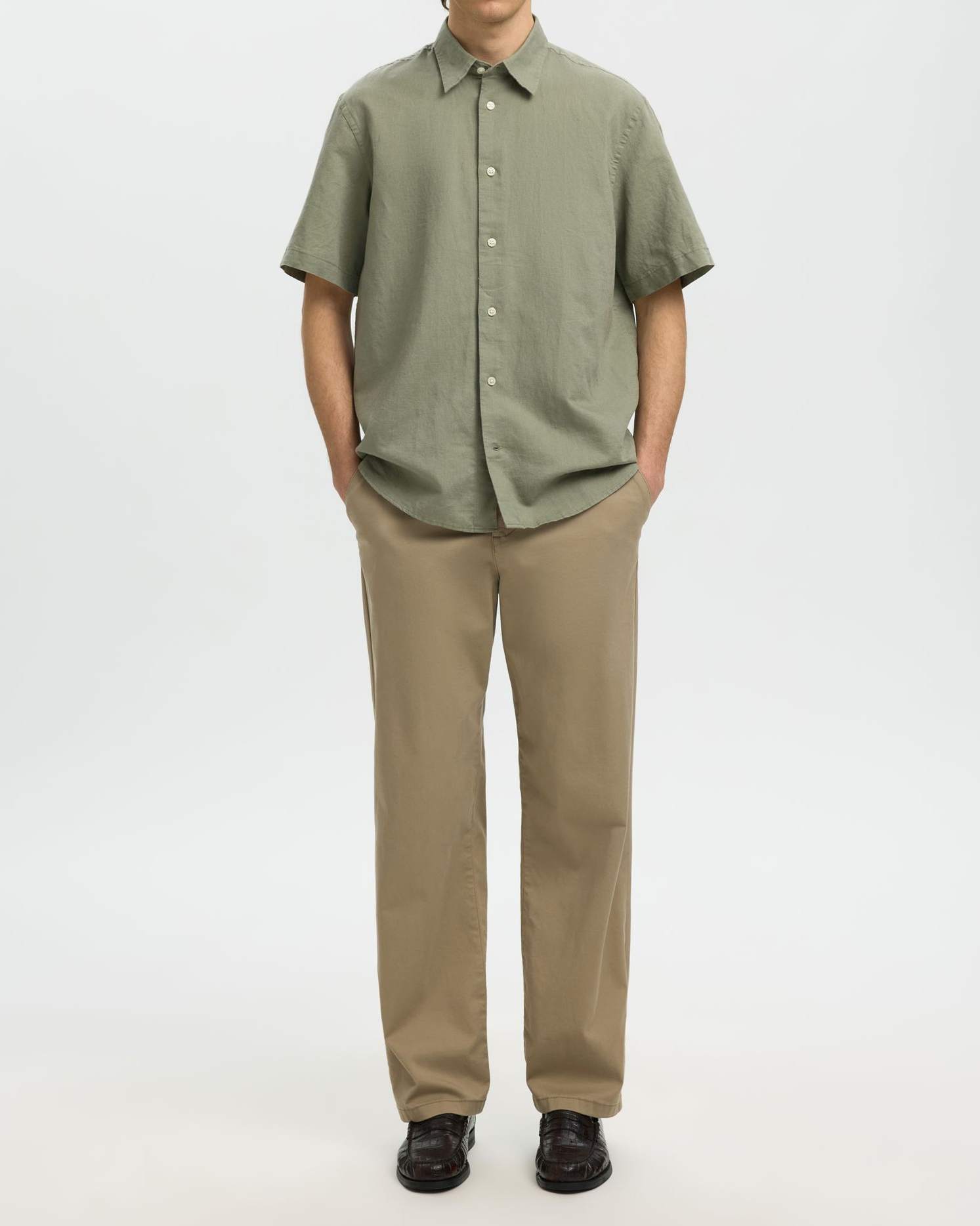Reg Clay Linen Blend SS Skjorta