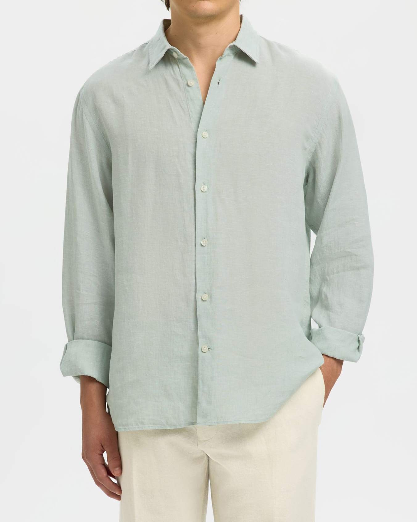 Reg Kylian Linen Skjorta - Aqua Gray