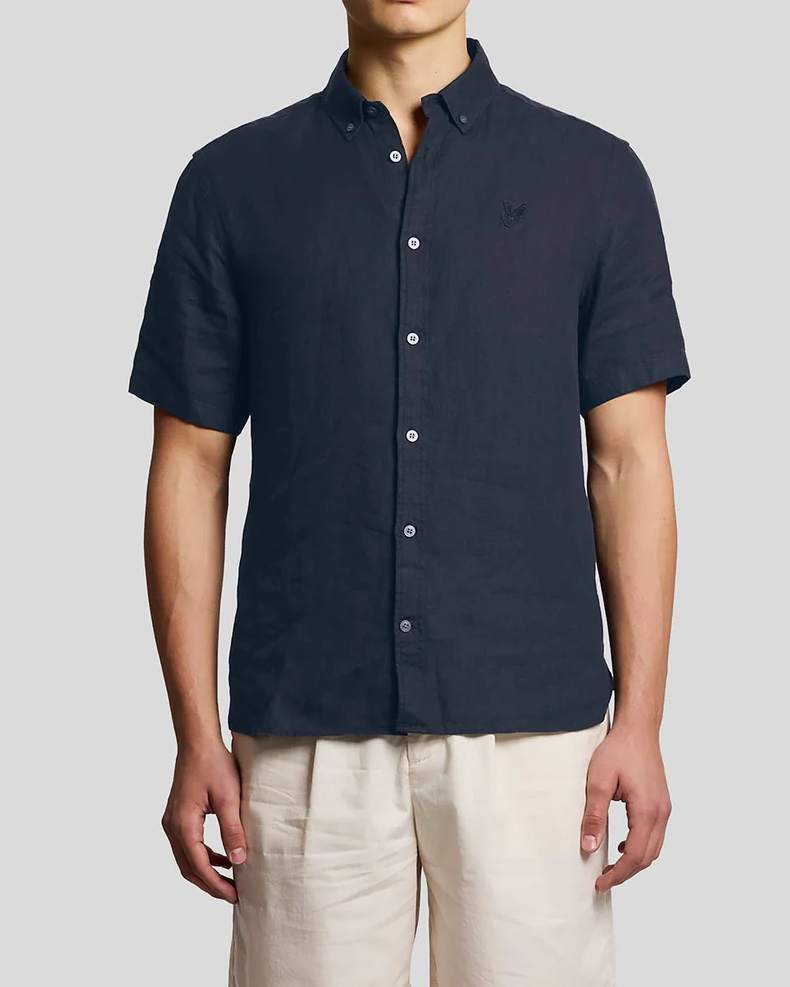 Linen SS Tonal Skjorta - Carbon