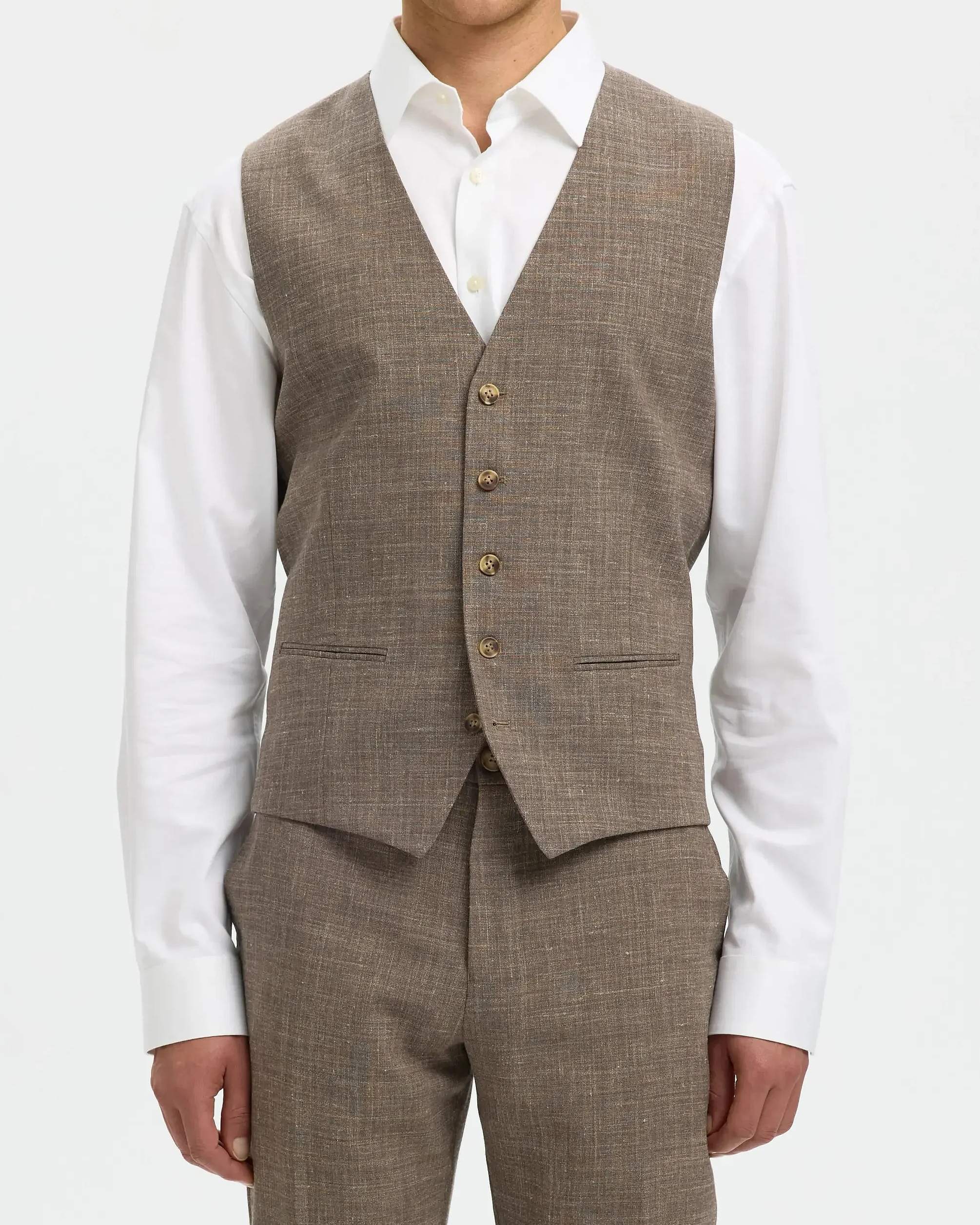 Slim Oasis Linen Väst - Dark Sand Melange