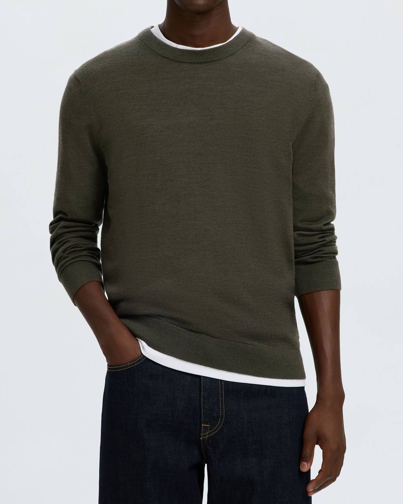 Tray Knit Merino Crew Tröja - Forest Night